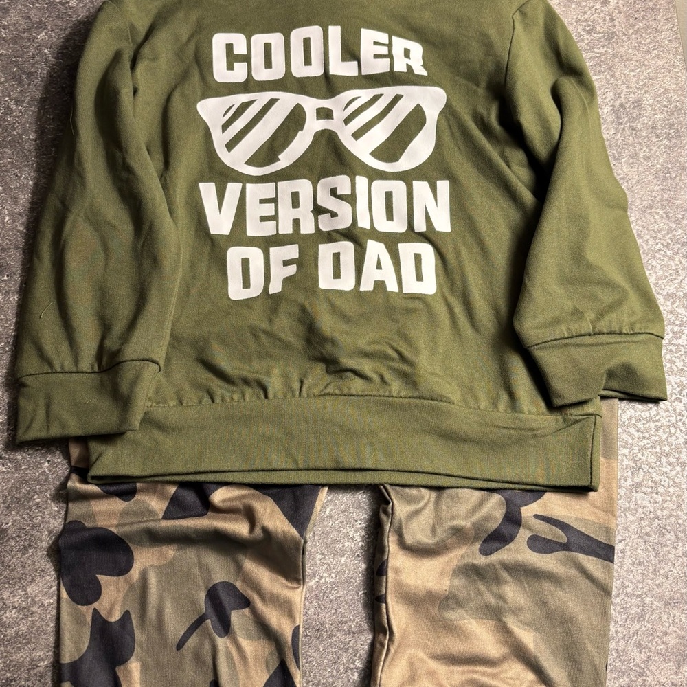 Green 'Cooler Version of Dad' Sweatshirt and Camouflage Pants Set